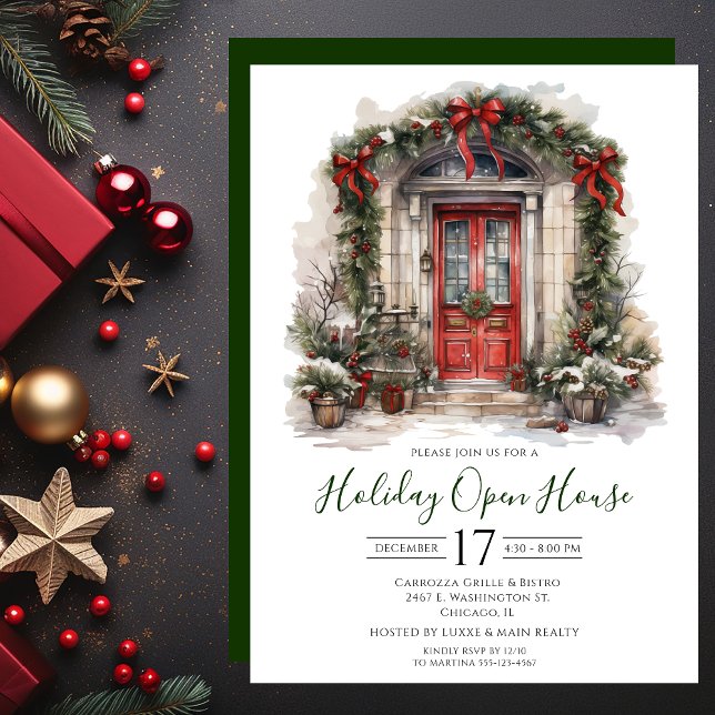 Business Watercolor Front Door Holiday Open House Einladung (Von Creator hochgeladen)