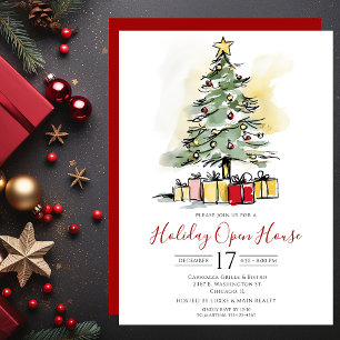 Business Watercolor Weihnachtsbaum Open House Einladung
