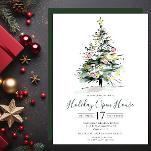 Business Watercolor Weihnachtsbaum Open House Einladung