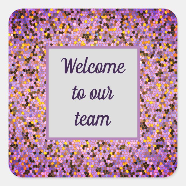 Business Welcome Bright Lila Mosaic New Employee Quadratischer Aufkleber (Vorderseite)