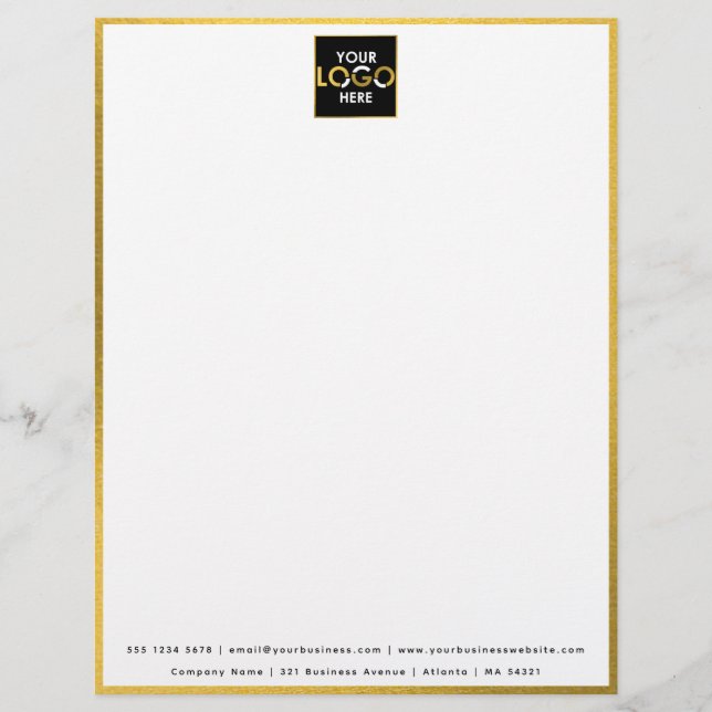 Business your logo hier Simple Modern Gold Border Briefbogen (Vorderseite)