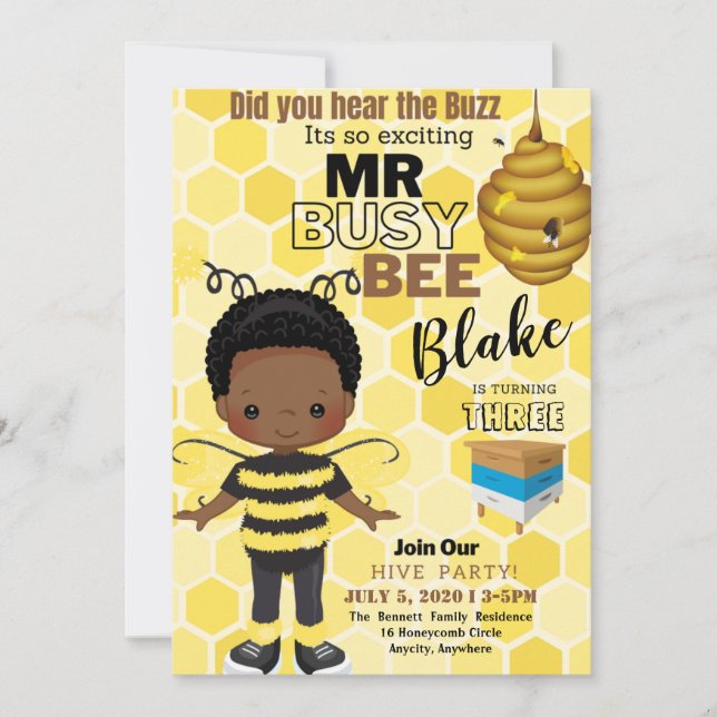 Busy Bee Birthday Invitation Card (Devant)