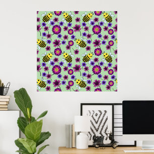 Busy Bee Meadow: Süße Hummel und lila Blüten  Poster