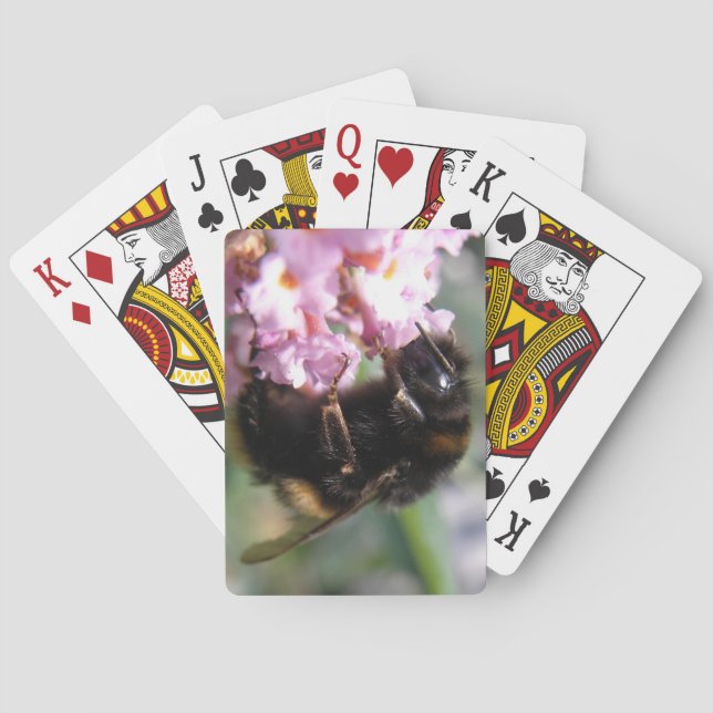 Busy Bumblebee and Pink Flowers Playing Cards Spielkarten (Rückseite)
