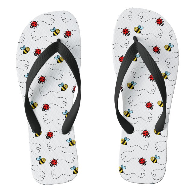 Busy Bumblebee & Ladybird Pattern Flip Flops (Fußbett)