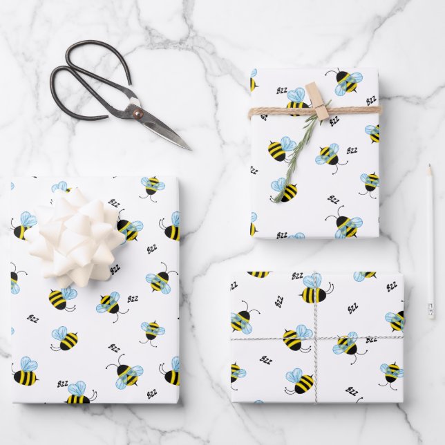 Busy Buzzing Bienen Niedlich Garden Bug Print Geschenkpapier Set (Vorderseite)