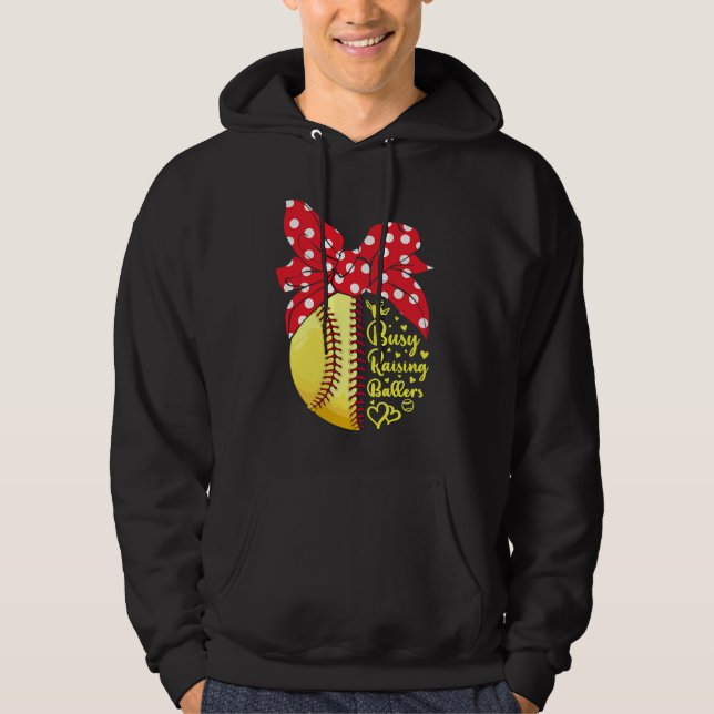 Busy Raising Ballers Funny Softball Baseball Women Hoodie (Vorderseite)
