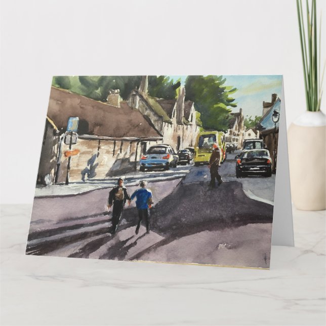 Busy Street Scene Brüges Watercolor Karte (Vorderseite)