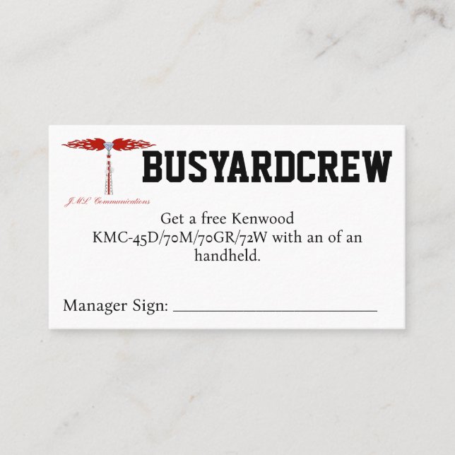 BUSYARDCREW Gutschein Visitenkarte (Vorderseite)