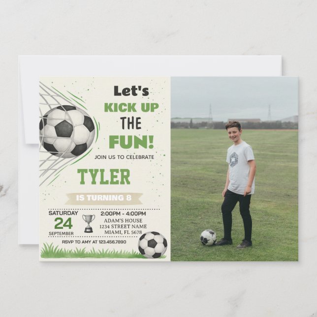 But de football Anniversaire Invitation avec photo (Devant)