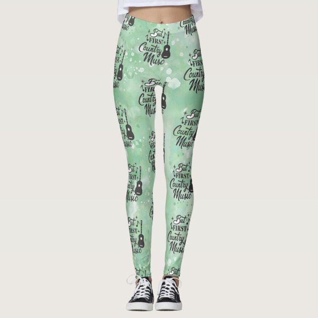 But First Country Music Light Green Leggings (Devant)