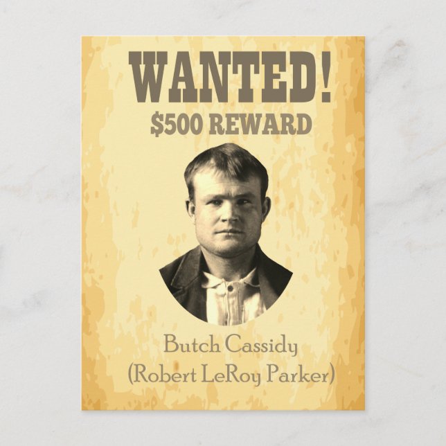 Butch Cassidy Wollte 🚨 Wild West Outlaw Poster Postkarte (Vorderseite)