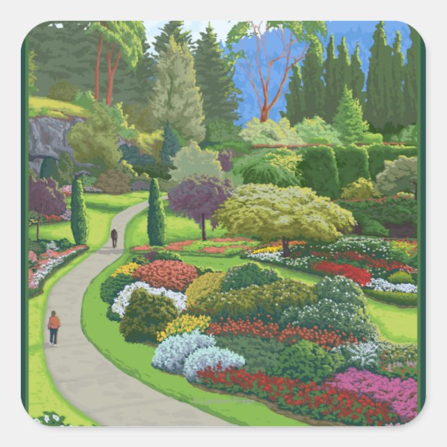 Butchart Gärten - Brentwood Bucht Quadratischer Aufkleber (Vorderseite)