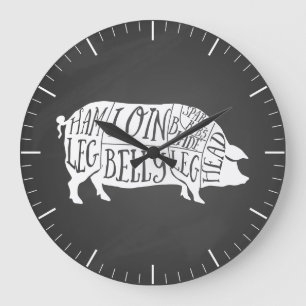 Butcher diagram meat cuts clock pig pork bacon große wanduhr