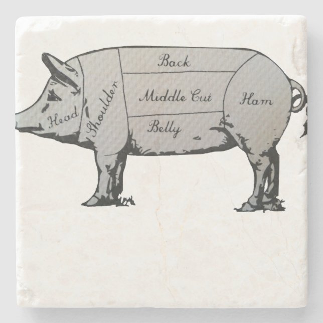 Butcher Pig Diagramm Steinuntersetzer (Vorderseite)