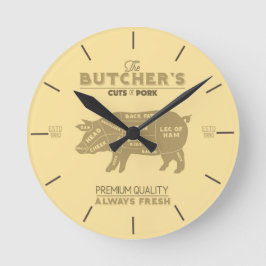 Butcher Shop Teile des Schweinefleischdiagramms Runde Wanduhr