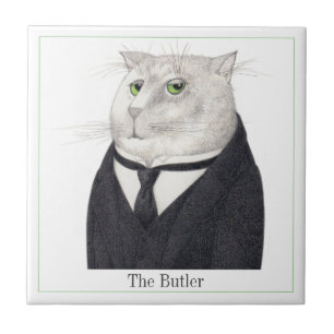 BUTLER CAT 4.25" Square Keramik Tile + Text Fliese