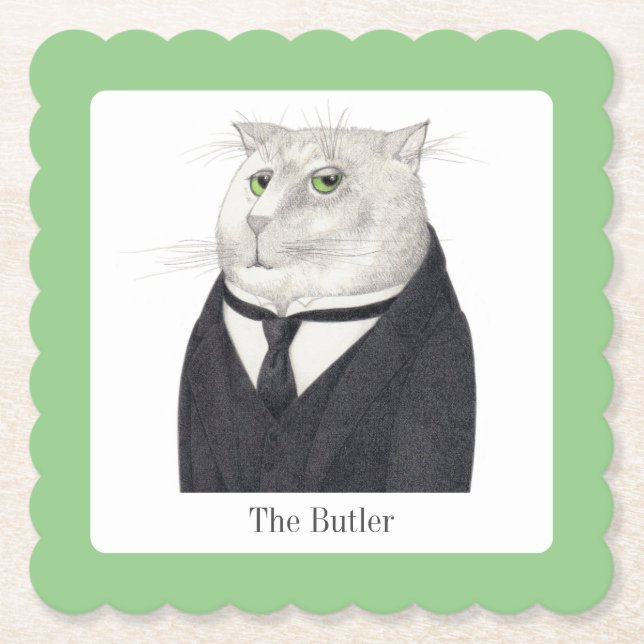 BUTLER CAT Gescwungene quadratische Papierunterset Untersetzer (Vorderseite)