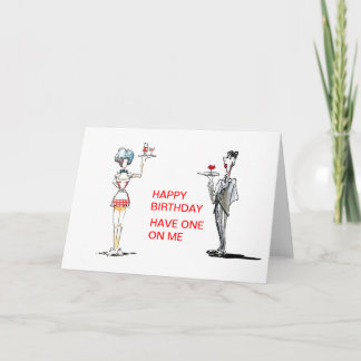 Butler et la serveuse avec boisson carte d'anniver