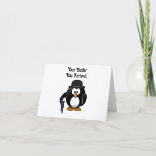 Butler Penguin mit Niedlichem Cartoon Umbrella Bir Karte