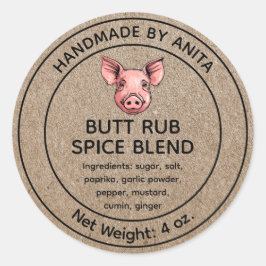 Butt Rub Spice Blend Jar Étiquette Kraft Style pap