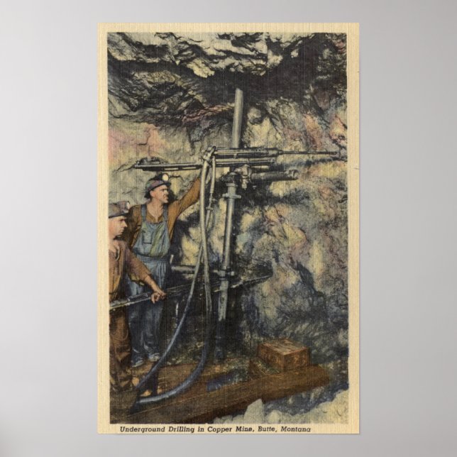 Butte, Montana - Untergrund Bohren in Kupfer Poster (Vorne)