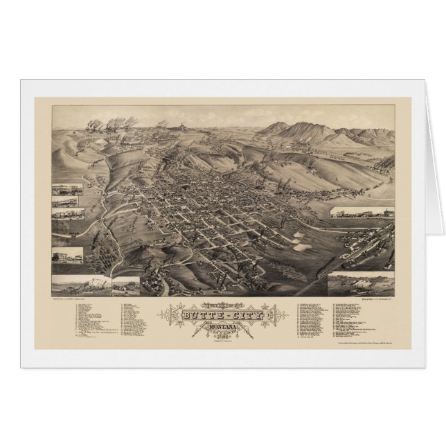 Butte-Stadt, panoramische Karte M.Ü.s - 1884 (Vorderseite (Horizontal))