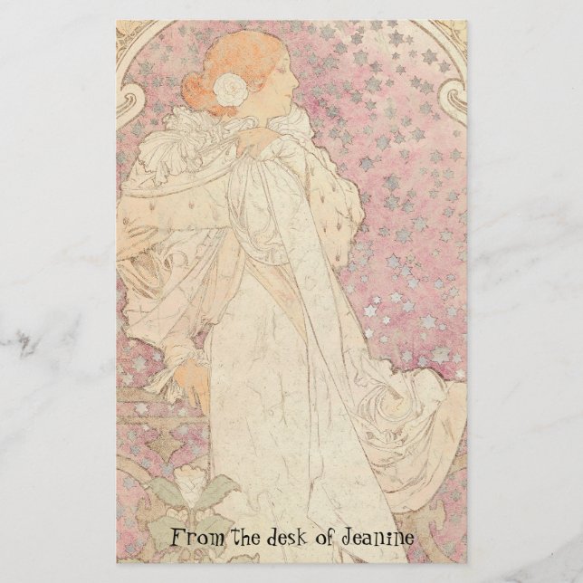Büttenpapier-Briefpapier Damen-Mucha Faux Briefpapier (Vorderseite)