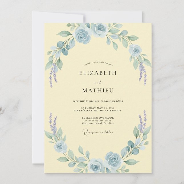 Butter Azure Bloom Hochzeit Einladung (Vorderseite)