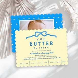 Butter Be There Blaue Schleife Foto 1. Geburtstag Einladung
