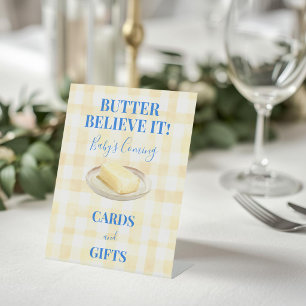 Butter Believe Gelbe Gingham-Baby-Partygeschenke Sockelschild