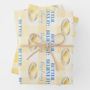 Butter Believe It Gelbe Gingham-Junge-Baby-Party Geschenkpapier Set