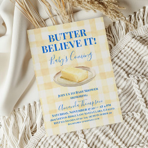 Butter Believe It Gelber Gingham-Junge Baby Shower Einladung