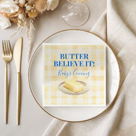 Butter Believe It Yellow Gingham Boy Baby Shower Serviette