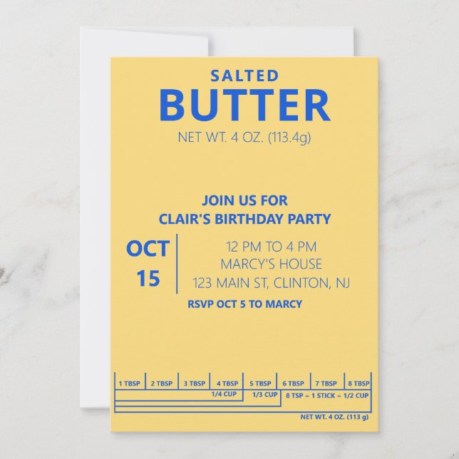Butter Birthday Party Cooking party Einladung (Vorderseite)