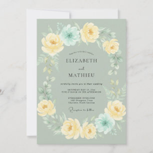 Butter-Celadon-Pfingstrosen-Hochzeit Einladung