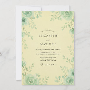 Butter-Celadon-Rosen-Hochzeit Einladung