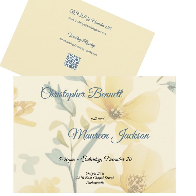 Butter Gelb blass Blütenblau RSVP Karte (Enclosure cards for Acrylic and Vellum Invitations comes in horizontal and vertical versions)