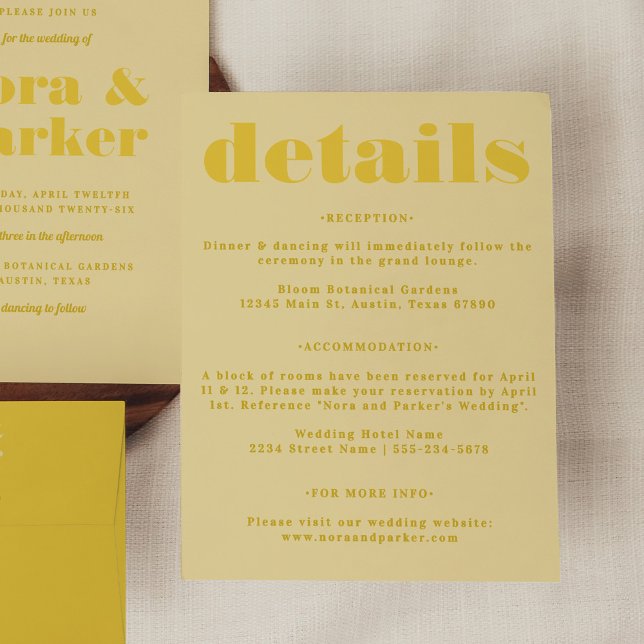 Butter Gelb einfache Hochzeitsdetails Begleitkarte (Butter Yellow Simple Wedding Details Enclosure Card)