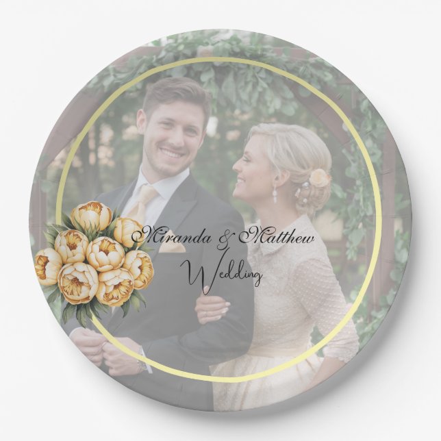 Butter-Gelb-Rose-Bouquet-Hochzeitsstich-Foto Pappteller (Vorderseite)
