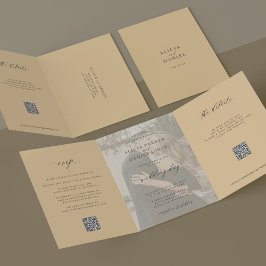 Butter gelbe Foto Hochzeit RSVP Details QR-Code Dreifach Gefaltete Einladung