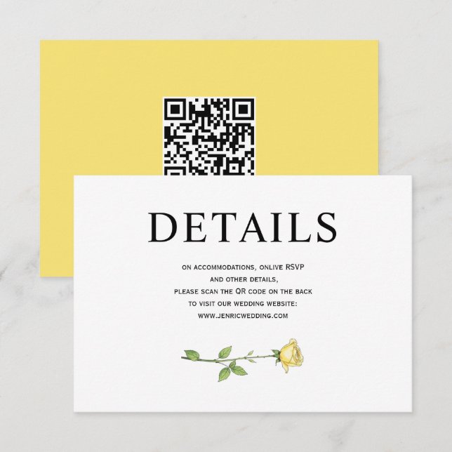 Butter gelbe Rose Blume QR Hochzeit Details Begleitkarte (Vorne/Hinten)