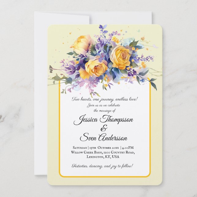 Butter Gelbe Wasserfarbe Elegante Hochzeit Einladung (Vorderseite)