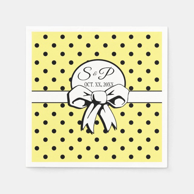 Butter Gelber Polka Dot Weißer Bogen Personalisier Serviette (Vorderseite)