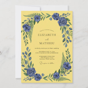 Butter-Kobalt-Reben-Hochzeit Einladung