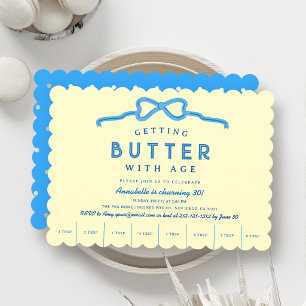 Butter mit Altersblauer Schleife Geburtstag Einladung