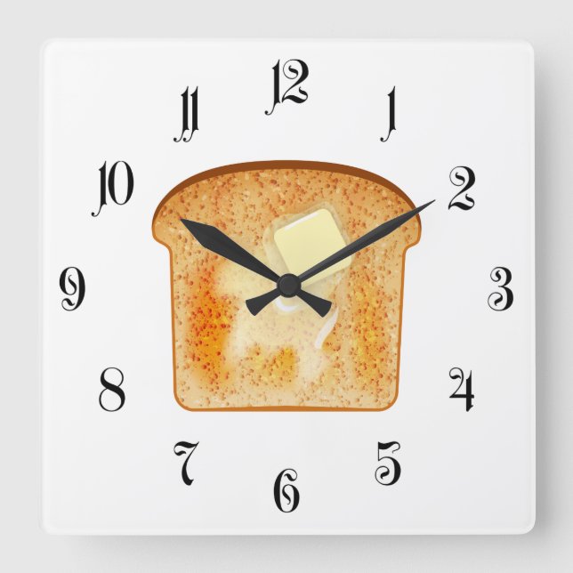 Butter on toast quadratische wanduhr (Vorderseite)