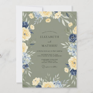 Butter Periwinkle Oliven-Bemalte Hochzeit Einladung