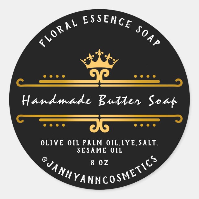 Butter Seife Kosmetik Black Golden Royal Crown Runder Aufkleber (Vorderseite)