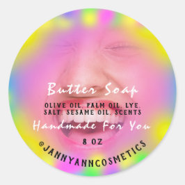 Butter Seife Kosmetik Foto Pink Holograph Lächeln Runder Aufkleber